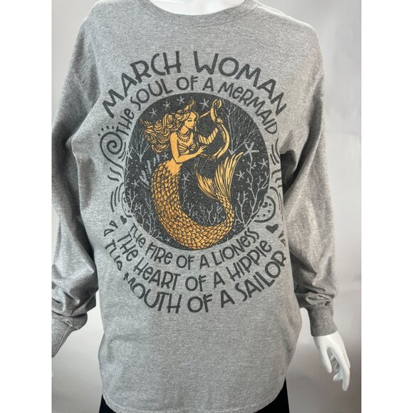 March Woman Graphic Long Sleeve Shirt Fruit Of The Loom HD Cotton Medium Gray - Picture 12 of 16